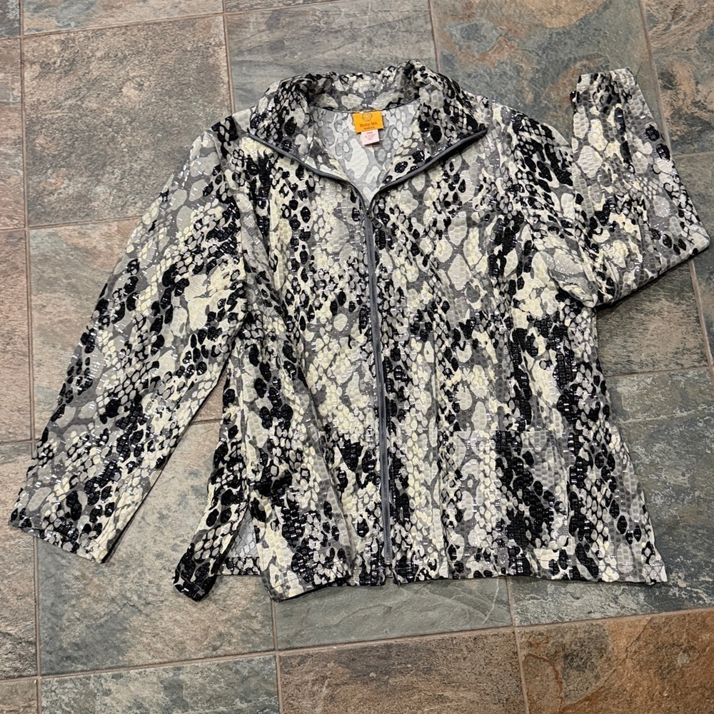 Ruby Rd. Women's Black and Gray Patterned Jacket
